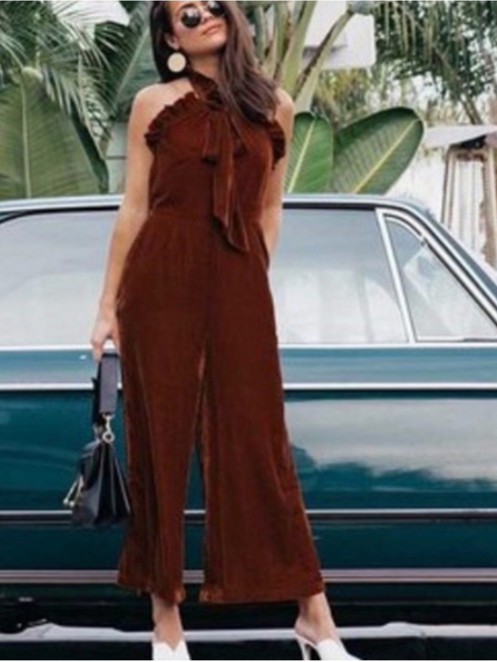 Anthropologie Kristinit Rust Velvet Jumpsuit S